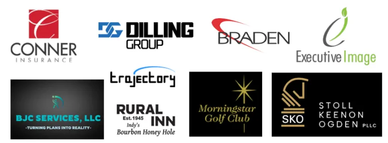Photo of list of sponsors including Conner insurance, Dilling Group, Braden, Executive Image, BJC Services, Trajectory, Rural Inn, Morningstar Golf Club, and SKO